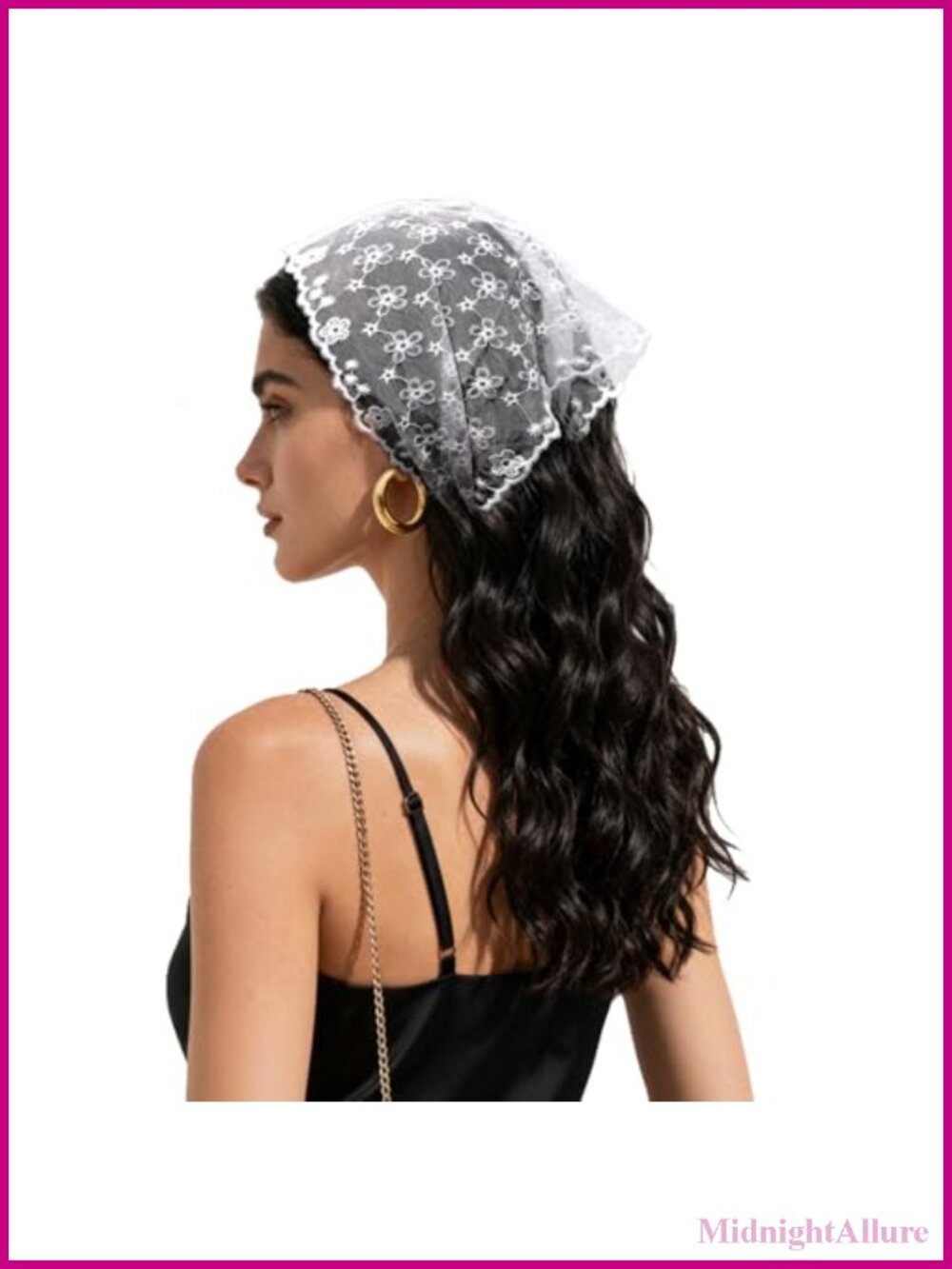 White Lace Bandana Head Scarf Embroidered Floral Sheer Headband